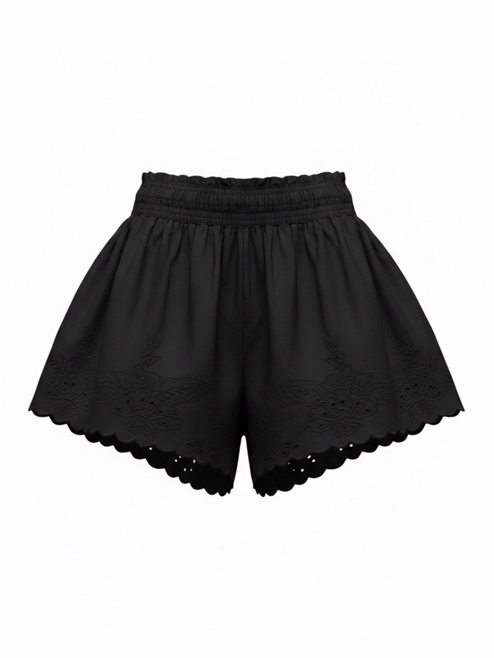 Zara Black High-Waist Eyelet Scalloped Shorts